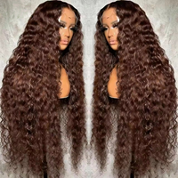 Perruques sans colle 13x6 HD avec dentelle transparente, ondulées naturelles/de style profond, en cheveux humains vierges brun chocolat pour femmes