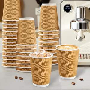 Vasos de Papel Desechables para Café, Biodegradables, Ecológicos, con Paredes Onduladas, Portátiles, con Tapas, al por Mayor - Product Image 1