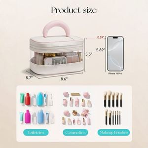 New Style Large Capacity PU+TPU Toiletry <b>Bag</b>, <b>Clear</b> Portable Travel Makeup Pouch Handheld Travel Makeup Storage <b>Bag</b> - Product Image 2
