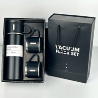 Set de Regalo de Termo de Acero Inoxidable 304 de 500 ml con 2 Tazas, Botella Térmica de Doble Pared con Tazas Desmontables, Personalizable
