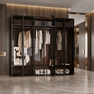 <span class=keywords><strong>Armadio</strong></span> in Alluminio con Ante in Vetro, Design Contemporaneo, 8 Ripiani, Arredamento Durevole per Camera da Letto, Hotel, Scuola, Appartamento - Product Image 1