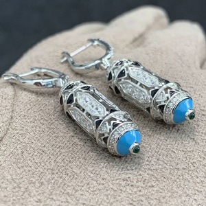 Orecchini in Argento Sterling 925 con Smalto Blu Turchese di Lusso, Design Personalizzato, Gioielli Raffinati in Stile Art Déco - Product Image 4