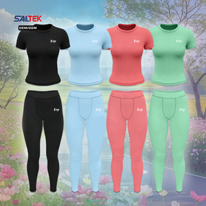 Conjuntos de Ropa para Mujeres Altas, Personalizados, de Algodón y Elastano, Camiseta de Manga Corta y Leggings, Conjunto de Dos Piezas, Ropa Informal - Product Image 2