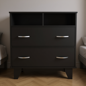 Cómoda doble negra para dormitorio Arabi, diseño moderno de paneles de madera, mueble de almacenamiento independiente - Product Image 2