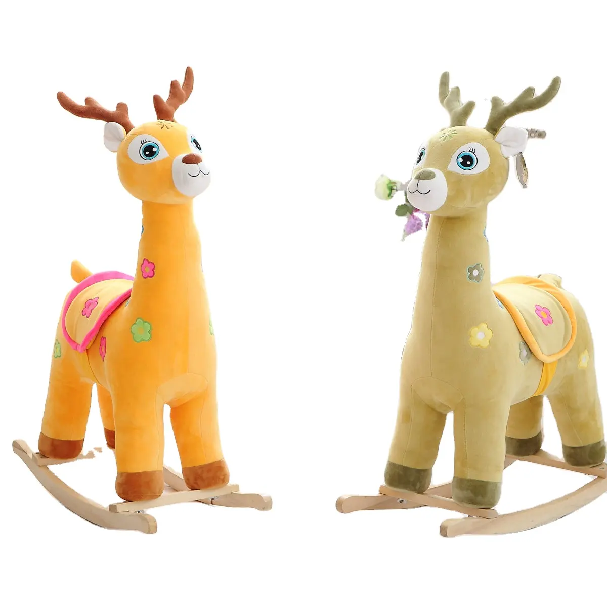 Children's wooden horse giraffe Rocking chair Plush cartoon rocking horse baby creative birthday gift