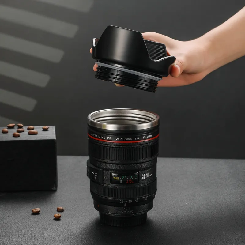 Kamera Lens termos kupa Canium kahve kupa bardak paslanmaz çelik iç