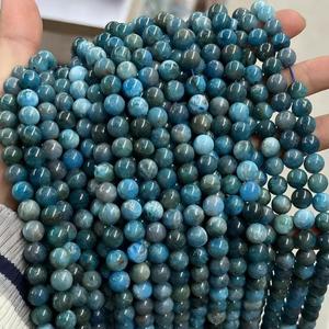 Fornitura all'ingrosso di perle lisce e rotonde di apatite blu naturale, filo completo di perle sciolte di apatite blu fresca per la creazione di gioielli. Colore: 6-8 - Product Image 4