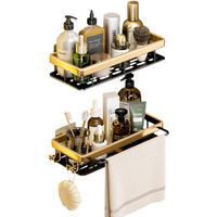 Étagères de rangement de salle de bain à plusieurs couches, sans perçage, murales, noir et or, maquillage, douche, accessoires de salle de bain