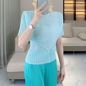 PY 2026 Elegant Style Miyake Pleated Crew Neck Short Sleeve Loose Fit Eco-Friendly Women's Casual <b>Top</b> Bulk Wholesale Online - Product Image 1