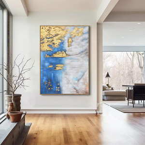 Dipinto Astratto Moderno in <span class=keywords><strong>Oro</strong></span> su Tela Blu Navy, Arte <span class=keywords><strong>Verde</strong></span> a Impasto, Olio Personalizzato di Alta Qualità, Fatto a Mano, Vendita all'Ingrosso - Product Image 2