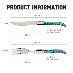 Set di Sei Coltelli da Bistecca Seghettati Laguiole in Acciaio Inox Inciso, Coltello e Forchetta Multiuso per Affettare Carne per Ristoranti - Product Image 6