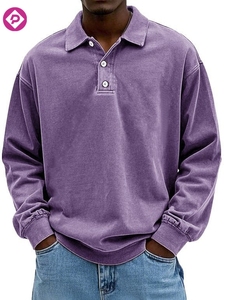 Camiseta Deportiva de Manga Larga para Hombre con Logotipo Personalizado, Lavada y Desgastada, Talla Grande, Cuello <span class=keywords><strong>en</strong></span> V, Color Sólido, Informal - Product Image 4