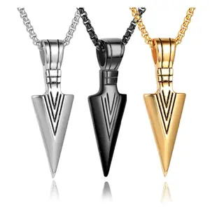 Hip Hop Geometric Stainless Steel Arrowhead Arrow Pendant Box Chain Custom Supported Necklace For Men