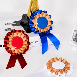 Yama Ribbon Factory Price Standard Sizes Blue Red White Colors Blank Satin Ribbon Awards With Pin For Game