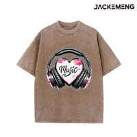 T-shirt Oversize Rétro Streetwear à Motif Cœur et Casque Audio, Manches Courtes Hip Hop, Vente en Gros depuis Entrepôt Local USA