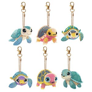 2024 Venta caliente 6 uds conjunto moderno abstracto DIY diamante pintura llaveros lindo tortuga cristal llavero DIY regalo Kit paisaje - Product Image 1