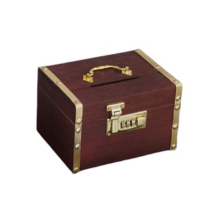 Wooden Savings Bank Box with Password Lock Chinese Sycamore Wood Handmade Vintage Elegant Piggy Money Bank Unique Keepsake Gift