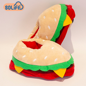 Chaussons en peluche chauds pour femmes, cadeaux populaires, fourrure intérieure, hamburger, frites, pizza, pain - Product Image 5