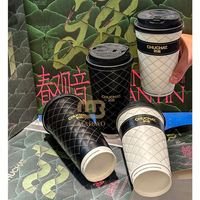 Nouvelle tasse à café en papier à double paroi de luxe personnalisée, écologique, avec logo en relief 3D, estampage doré à carreaux, imitation cuir, avec couvercle
