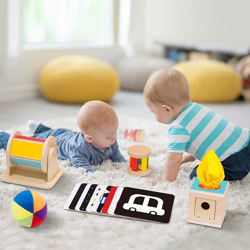 Venta caliente Montessori Toy Caja de educación temprana para bebés 0-6 meses Juguetes educativos de madera para niños