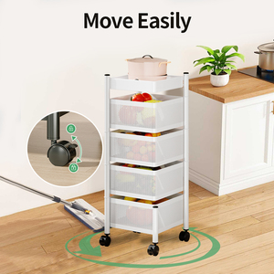 Étagère de rangement de cuisine sans assemblage, étagères de rangement en métal <span class=keywords><strong>sur</strong></span> roulettes, chariot de rangement rotatif avec panier - Product Image 2