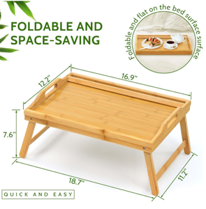 Plateau de service portable en bambou pour petit-<span class=keywords><strong>d</strong></span>éjeuner avec poignée, pieds pliables, finition laquée sculptée, pour salon, service de boissons et de nourriture - Product Image 2