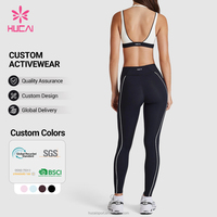 Legging de sport en nylon et élasthanne personnalisé pour femme, avec rayures contrastées, pour la gym, le fitness, le Pilates et le yoga, avec poches