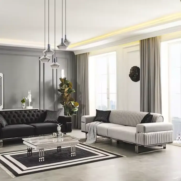 Luxury Modern Velvet Sofa Set on Metal Legs for Home Office Villa Living Room Hall Apartment or Hotels-Hot Sale
