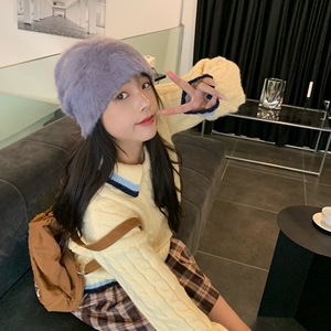 Thỏ Tóc Dệt Kim Hat Tùy Chỉnh Beanie Cap Thời Trang Đa Năng Sang Trọng Mùa Đông Ấm Áp Tùy Chỉnh Logo Dệt Kim Mũ - Product Image 5