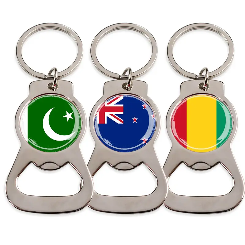 Custom promotional metal keyring personalised epoxy flag beer bottle opener keychain