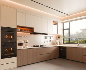 Armadietto da <span class=keywords><strong>cucina</strong></span> moderno di lusso Set di mobili con PET opaco/lucido assemblato piano di lavoro in marmo per mangiare per cucine moderne - Product Image 3