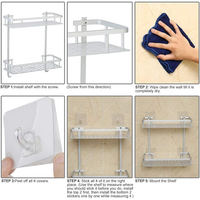 Étagère de salle de bain moderne à double angle sans espace de perçage Support de rangement mural en aluminium pour organisateur