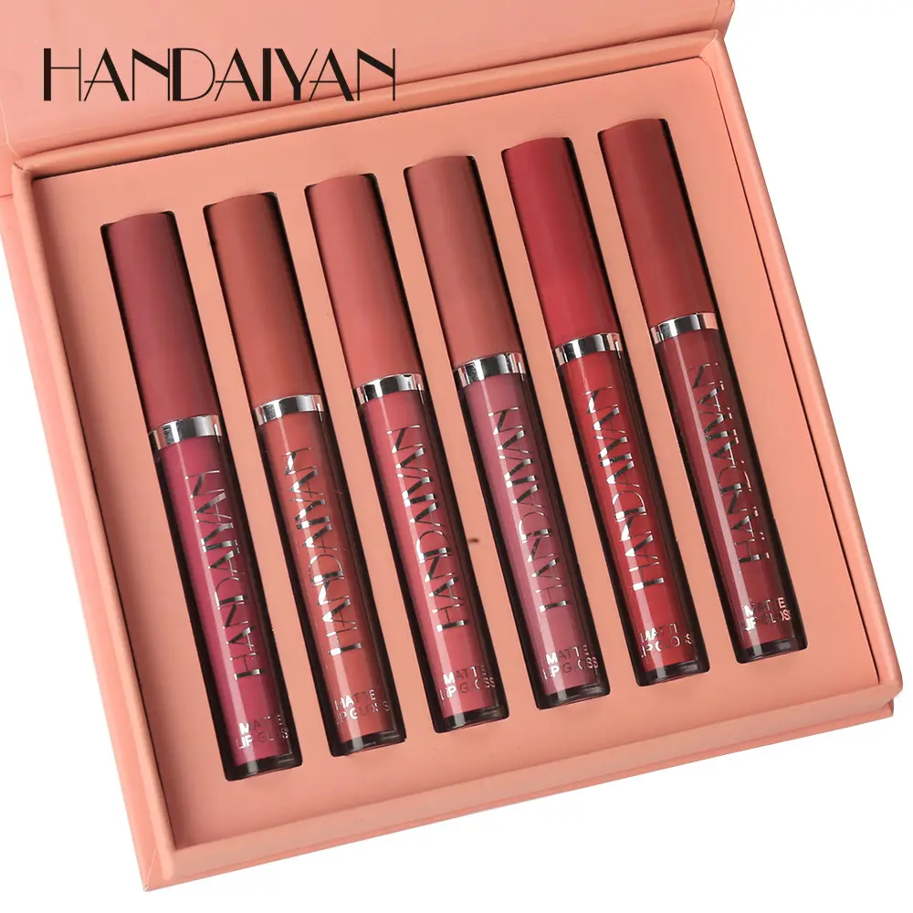 HANDAIYAN lipstik cair Matte 6 warna, set hadiah Lipgloss Matte kosmetik Makeup grosir Vendor Label pribadi