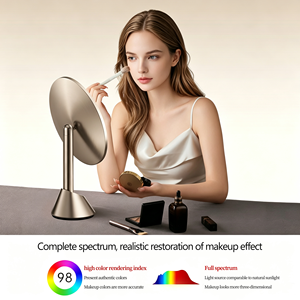 <span class=keywords><strong>Espejo</strong></span> de Maquillaje Redondo Inteligente de Metal <span class=keywords><strong>con</strong></span> LED Recargable por USB, 3 Colores de Iluminación, <span class=keywords><strong>Espejo</strong></span> de Mesa, OEM ODM, Venta al por Mayor para Hoteles - Product Image 4
