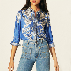 Chemise <span class=keywords><strong>en</strong></span> <span class=keywords><strong>soie</strong></span> <span class=keywords><strong>chic</strong></span> pour femmes, tendance printemps, manches longues, imprimé floral vintage, boutonnée, respirante, décontractée - Product Image 2