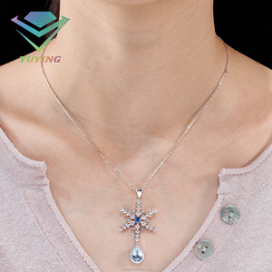 Collier flocon de neige personnalisé avec pendentif en diamant bleu taille poire, plaqué or, argent sterling 925, moissanite VVS, bijoux romantiques - Product Image 5