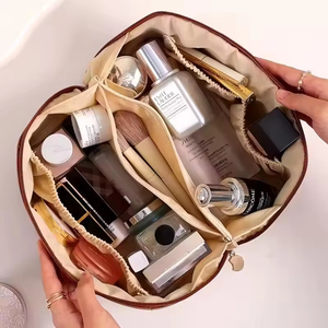 Bolsa de <span class=keywords><strong>Maquillaje</strong></span> de Cuero PU con Asa, Bolsa de Aseo de Gran Capacidad <span class=keywords><strong>para</strong></span> Mujer, Bolsa de Aseo de Apertura Amplia, Bolsa de Almacenamiento de Cosméticos Portátil - Product Image 3