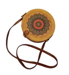 Sac en rotin naturel écologique avec motif mandala, sac à bandoulière rond tissé à la main pour les détaillants de boutiques - Product Image 3