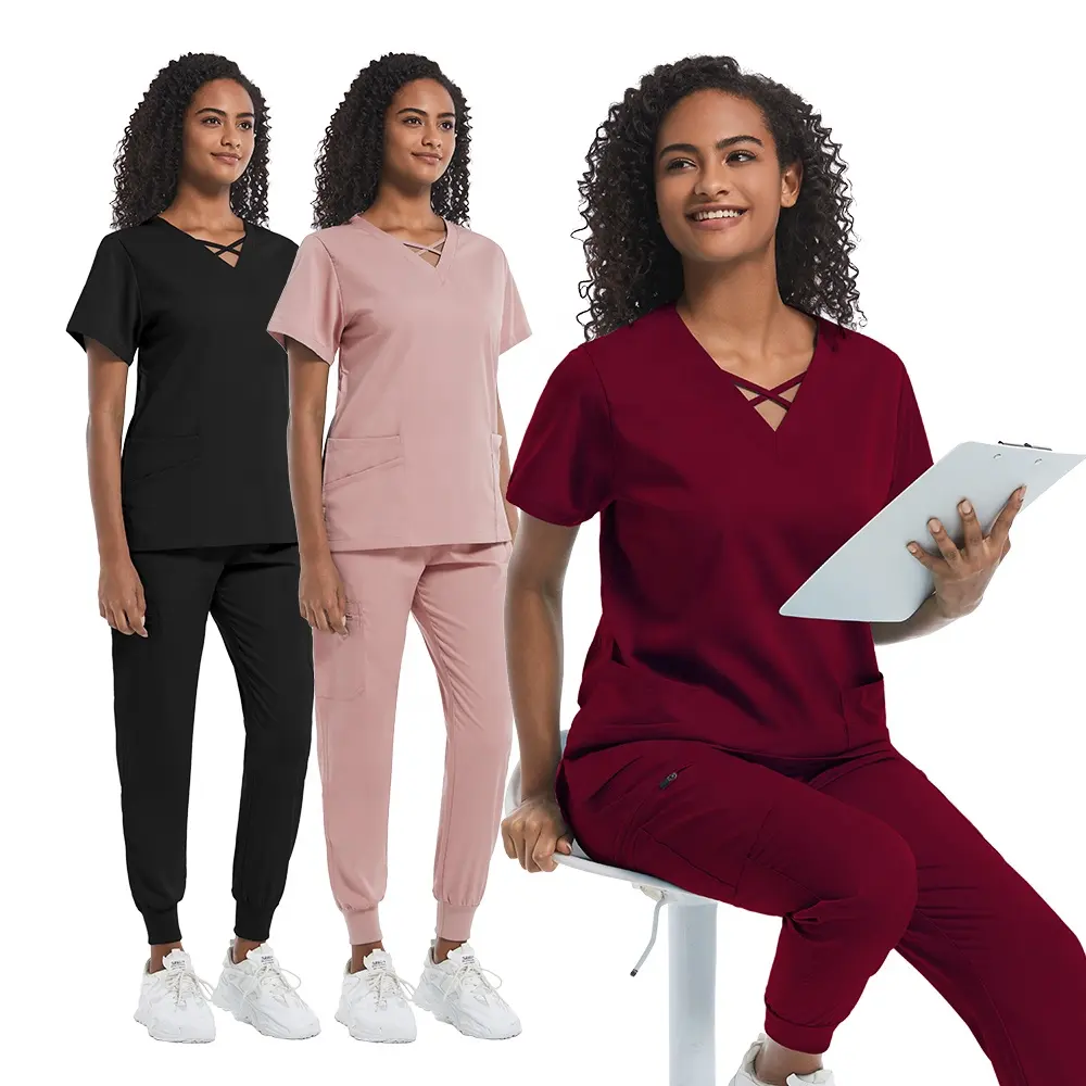 Medizinisch-chirurgische Uniform atmungsaktiv Damen Krankenschwester-Scrubs-Sets Stretch Jogger-Hose Krankenhausanzüge Krankenschwester-Scrubs auf Lager