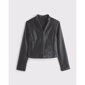 LEDUO Slim Vintage Casual Windproof Breathable Vegan Leather Mock neck <b>Jacket</b> with Zipper Closure for <b>Women</b> <b>Spring</b> - Product Image 1