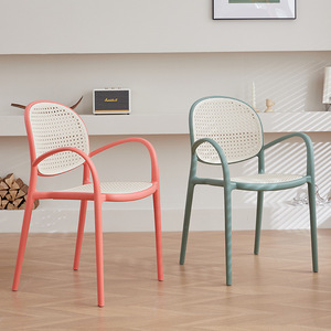 Nordic Style Woven Rattan Plastic <b>Stackable</b> <b>Dining</b> <b>Chair</b> With Armrest For Small Apartment Minimalist <b>Dining</b> Room Furniture - Product Image 2