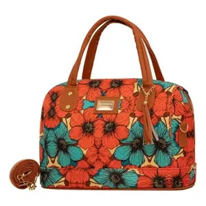Bolso de compras de yute para mujer Fana Dariana, tamaño mediano, diseño elegante color jengibre, asas naranjas, cierre con broche - Product Image 1