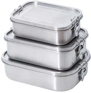 Recipiente de aço inoxidável hermético para armazenamento de alimentos, lancheira de metal com vedação de silicone, recipiente com vedação 304 Bento, novo design