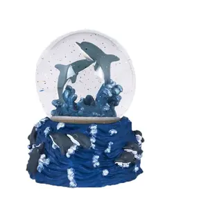 Benutzer definierte Harz Geschenk Handwerk Poly resin Wasser kugel Schwimmen Springen Delfine Ocean Blue Snow Globe