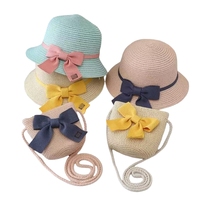 Personnalisable été parent-enfant en plein air plage doux chapeau de paille avec nœud mignon sac à main en gros décontracté chapeau de soleil sac à bandoulière