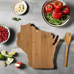 Tabla de cortar de bambú con forma de mapa, 33x31x1.5cm, madera maciza para uso en la cocina - Product Image 2