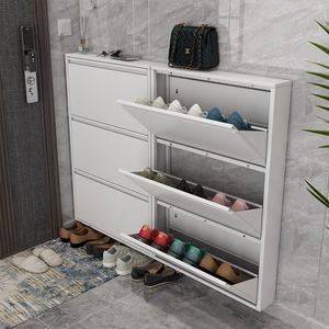 Gabinete Organizador de Zapatos Metálico Plegable y <span class=keywords><strong>Estrecho</strong></span>, Armario Moderno Ultra Delgado para Pasillo de <span class=keywords><strong>Entrada</strong></span>, Estante de Almacenamiento Delgado con Asiento y Cajón Abatible - Product Image 4