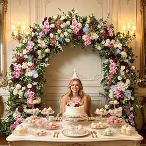 Modern Silk Handmade Multi-Tone Mixed Floral Arch Bridal Shower Photo Booth <b>Decor</b> - Product Image 3