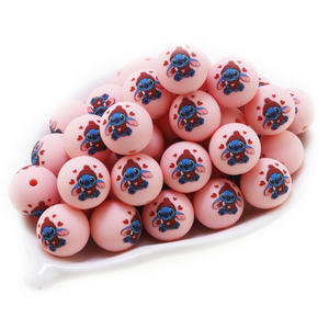 100 pièces/lot, nouvelles perles en silicone personnalisées imprimées, perles en silicone de 15 mm pour la fabrication de porte-clés, stylos, bijoux, colliers - Product Image 5