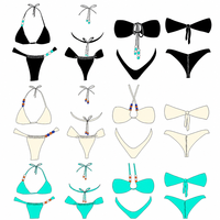 Ensemble de bikinis bandeau triangulaire en velours multicolore, personnalisé, OEM, écologique, avec perles, pour femmes, avec liens latéraux et string